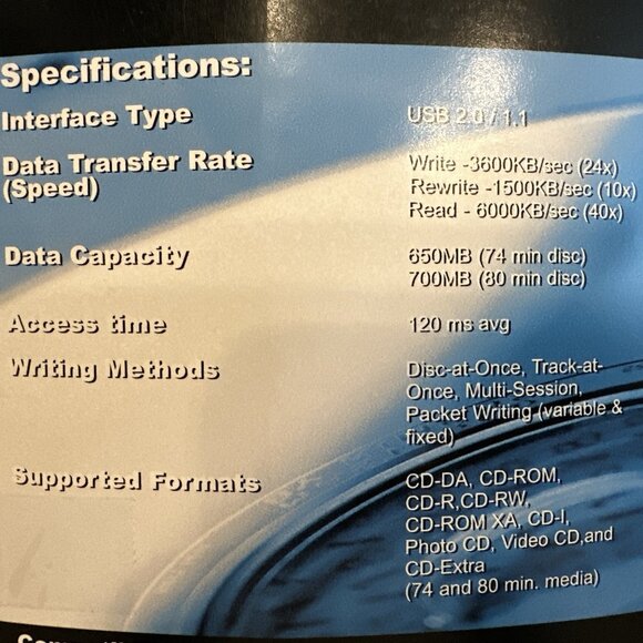 I/O MAGIC 24x10x40 External USB 2.0 CD-RW Drive Certified Hi Speed USB - New - Picture 10 of 11